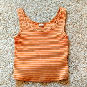 Yellow, Orange, and White stripe crop top